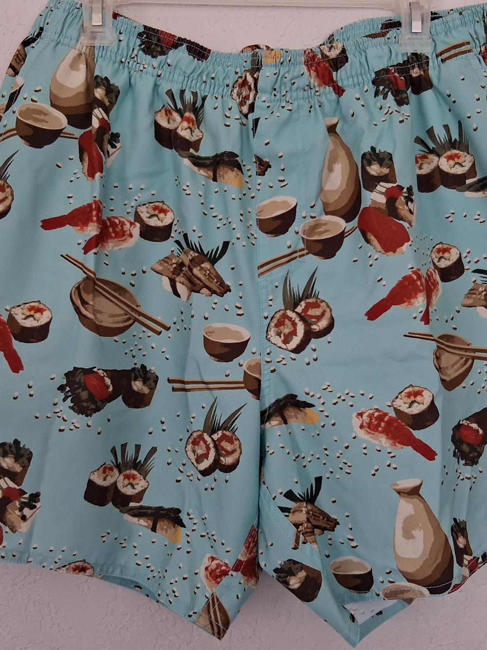 ​AFTCO Mens XL Sushi Swim Trunks Light Blue Fishing Board Shorts Elastic Mesh